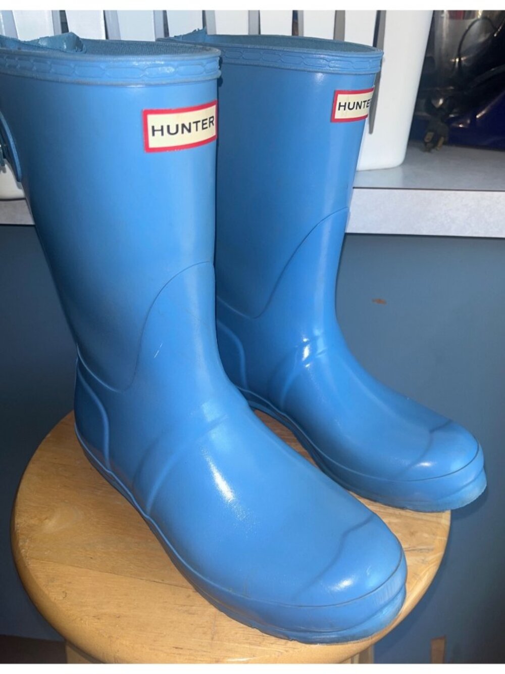 Hunter OG Short 12" Rain Boots Rubber Blue Wet Weather Coastal Garden Chore Wm 8